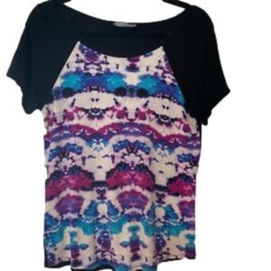 Tie dyed pink, purple, blue, & black shirt. Loveappella , size medium